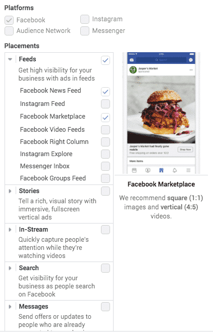 Choose your Facebook ad placements