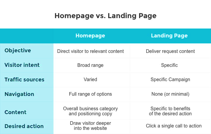 landing page vs homepage